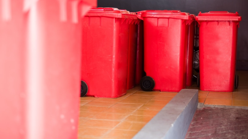 赤いゴミ箱がもたらす明るい印象のイメージ写真
