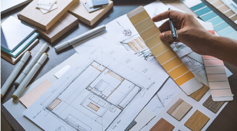 ゴミ箱と照明の調和がもたらす洗練のイメージ写真